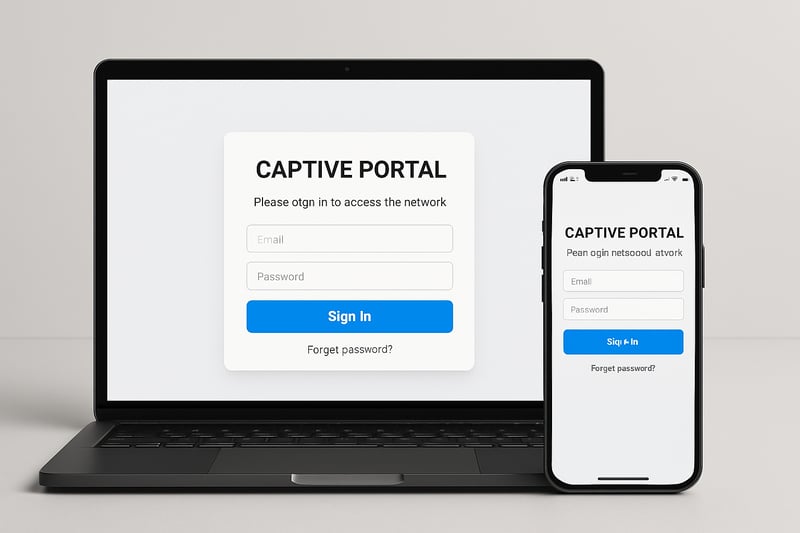 Modern captive portal interface on laptop and smartphone